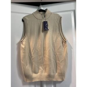 GOBI Cashmere Sweater Vest Mens 2XL Cream Half Zip Mock Neck Sleeveless Knit